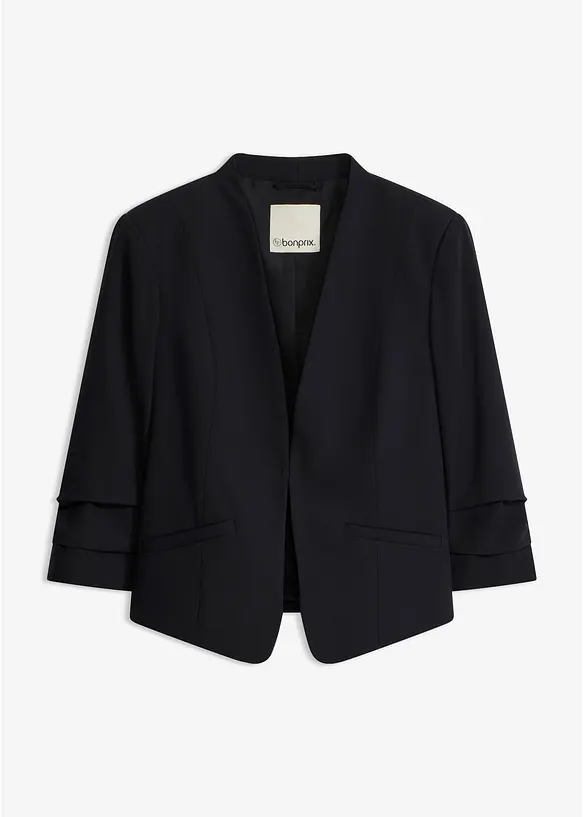 Blazer mit gerafften 3/4-Ärmeln in schwarz von vorne - bonprix