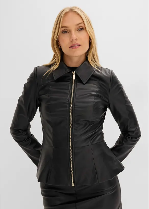 Lederimitat-Jacke mit Reißverschluss in schwarz von vorne (im Anschnitt) - bonprix