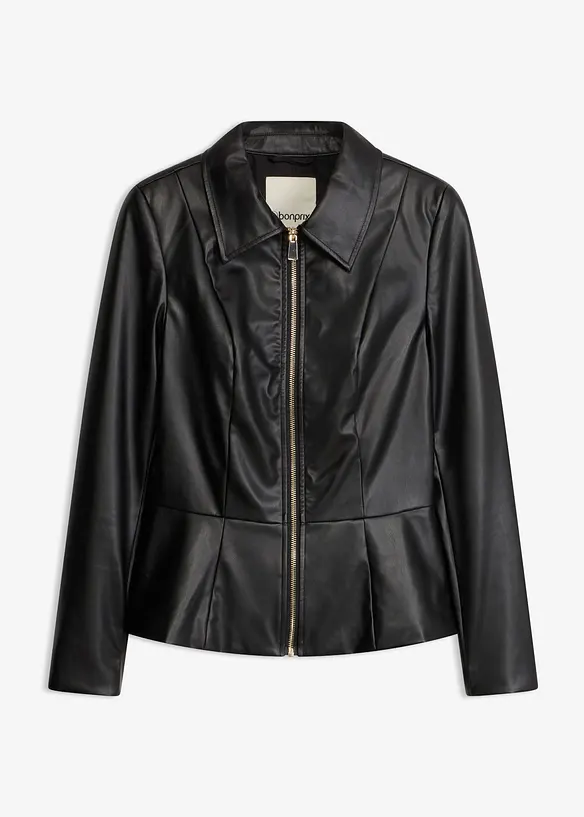 Lederimitat-Jacke mit Reißverschluss in schwarz von vorne - bonprix