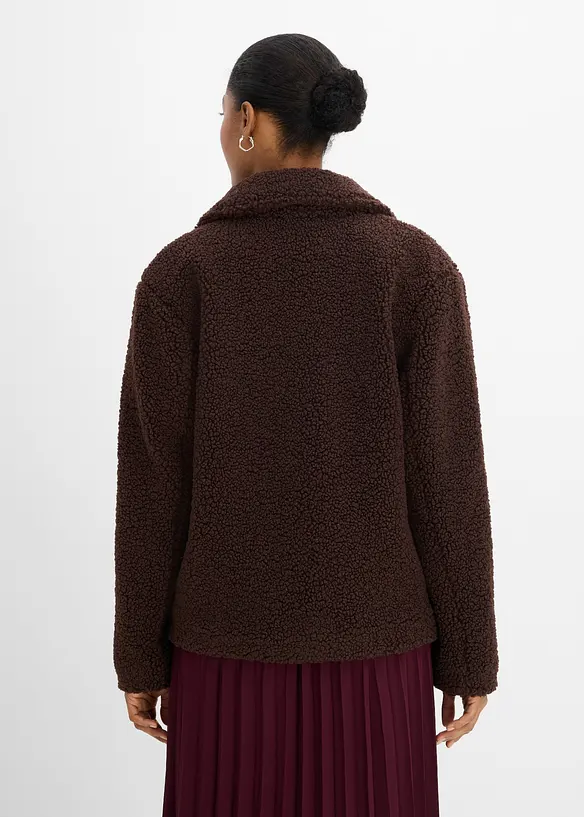 Teddyfell-Jacke mit Kragen und Doppelknopf in braun von hinten (im Anschnitt) - bonprix