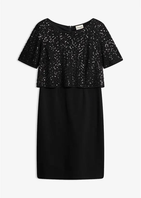 Kleid aus Punto di Roma mit Pailletten in schwarz von vorne - bonprix