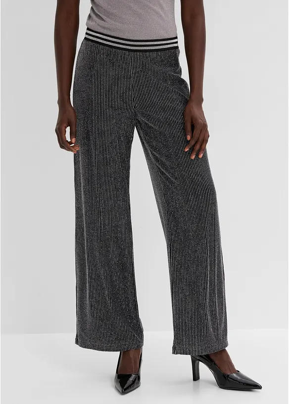 Jersey-Hose mit Glitzerstreifen in schwarz von vorne - bonprix