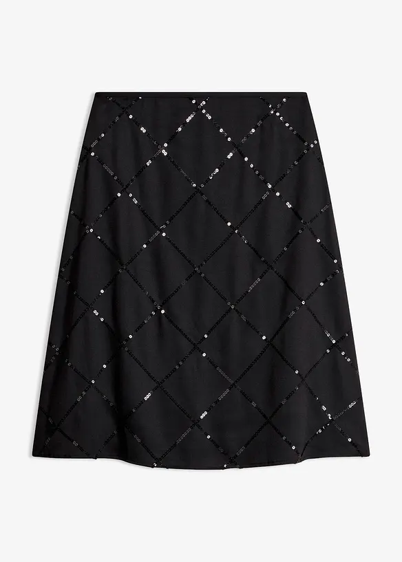 Rock mit Pailletten in schwarz von vorne - bonprix