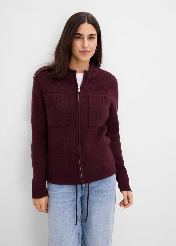 Feinstrickjacke in rot von vorne (im Anschnitt) - bonprix