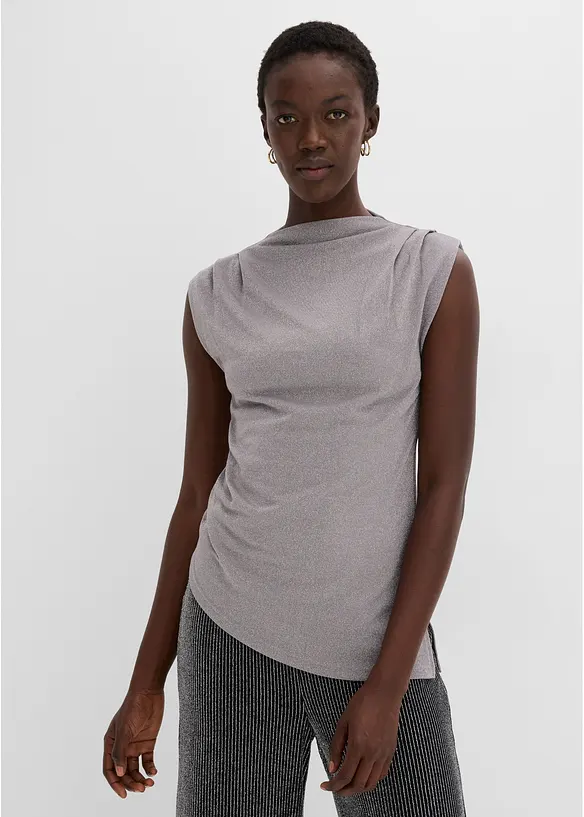 Shirt mit Zipfelsaum und Glitzer in grau von vorne (im Anschnitt) - bonprix Shirt mit Zipfelsaum und Glitzer in grau von vorne (im Anschnitt) - bonprix
