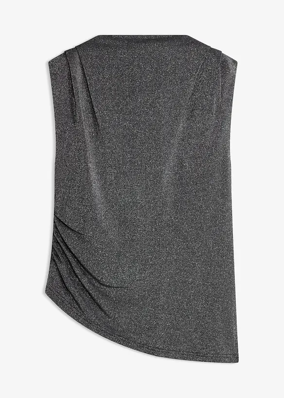 Shirt mit Zipfelsaum und Glitzer in schwarz von vorne - bonprix