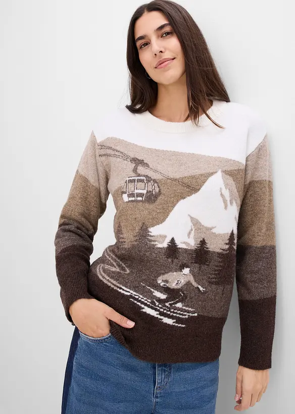 Weit geschnittener Pullover in braun von vorne (im Anschnitt) - bonprix
