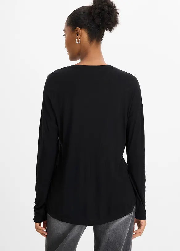 Langarmshirt aus softer Viskose in schwarz von hinten (im Anschnitt) - bonprix Langarmshirt aus softer Viskose in schwarz von hinten (im Anschnitt) - bonprix