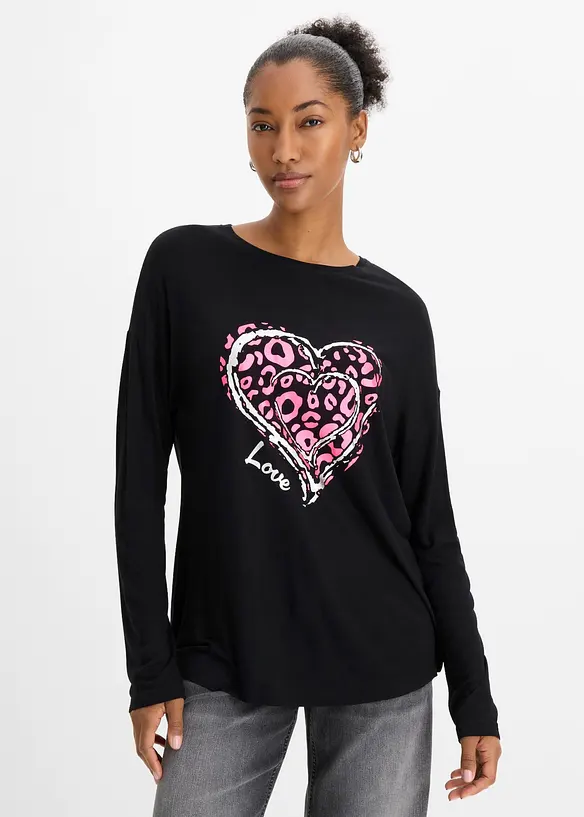 Langarmshirt aus softer Viskose in schwarz von vorne (im Anschnitt) - bonprix Langarmshirt aus softer Viskose in schwarz von vorne (im Anschnitt) - bonprix