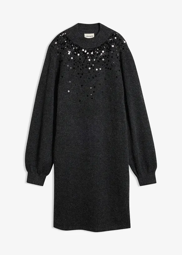 Strickkleid mit Pailletten in grau von vorne - bonprix