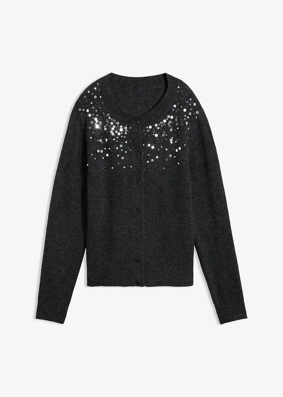 Strickjacke mit funkelndem Pailletten-Verlauf in grau von vorne - bonprix
