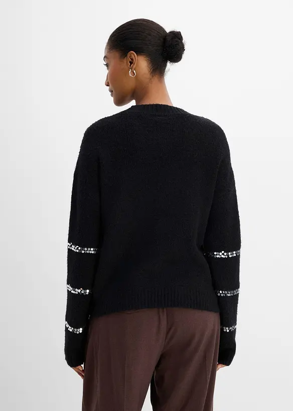 Feinstrickpullover mit Pailletten-Streifen in schwarz von hinten (im Anschnitt) - bonprix