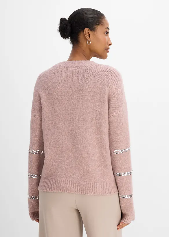 Feinstrickpullover mit Pailletten-Streifen in rosa von hinten (im Anschnitt) - bonprix