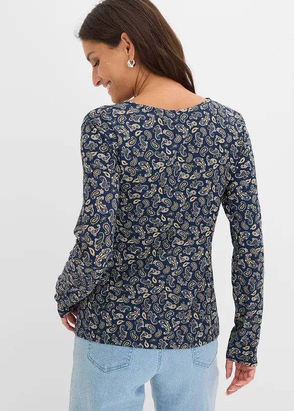 Langarmshirt mit Allover-Paisleymuster in blau von hinten (im Anschnitt) - bonprix