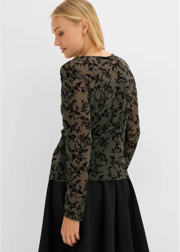 Langarmshirt aus softem Mesh in grün von hinten (im Anschnitt) - bonprix