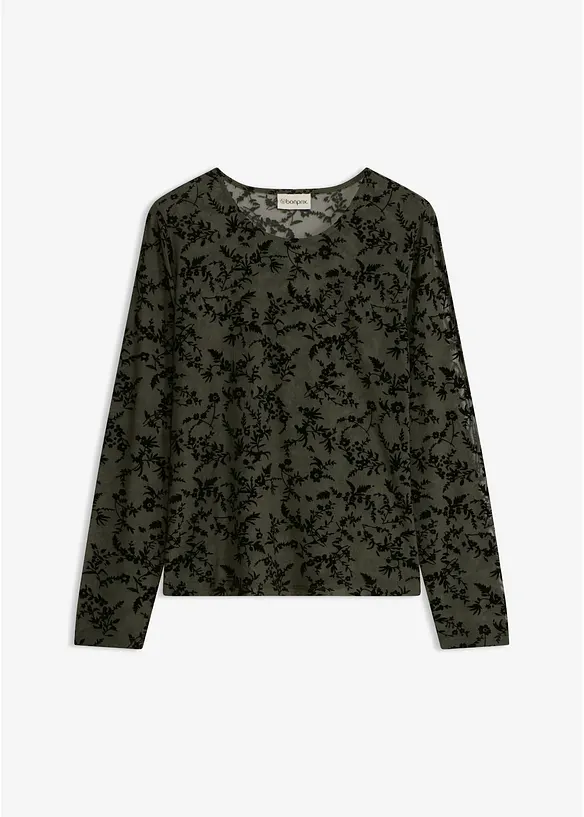 Langarmshirt aus softem Mesh in grün von vorne - bonprix