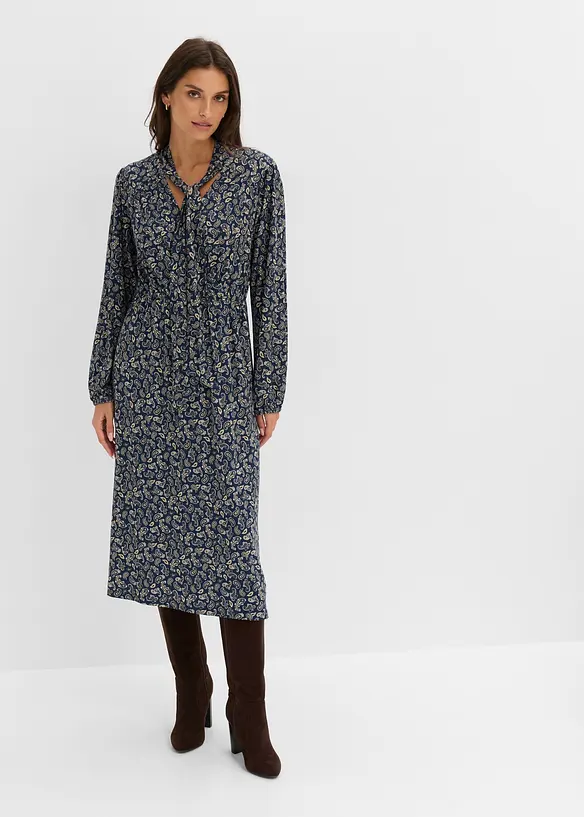 Jerseykleid mit Allover-Print in blau von vorne (Totalaufnahme) - bonprix