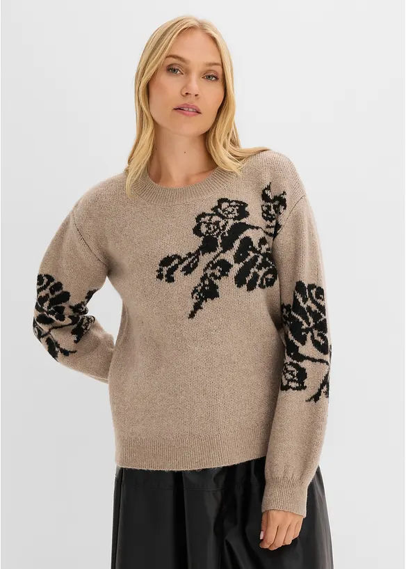 Feinstrickpullover mit Ballonärmeln in braun von vorne (im Anschnitt) - bonprix