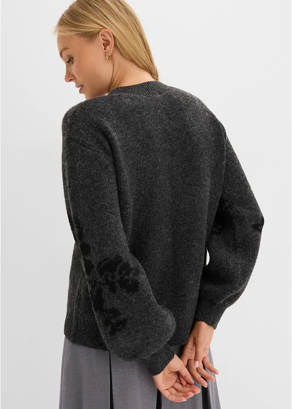 Feinstrickpullover mit Ballonärmeln in grau von hinten (im Anschnitt) - bonprix