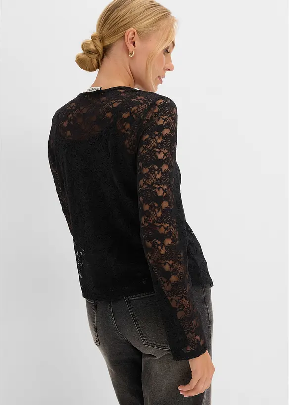 Langarmshirt aus elastischer Spitze in schwarz von hinten (im Anschnitt) - bonprix
