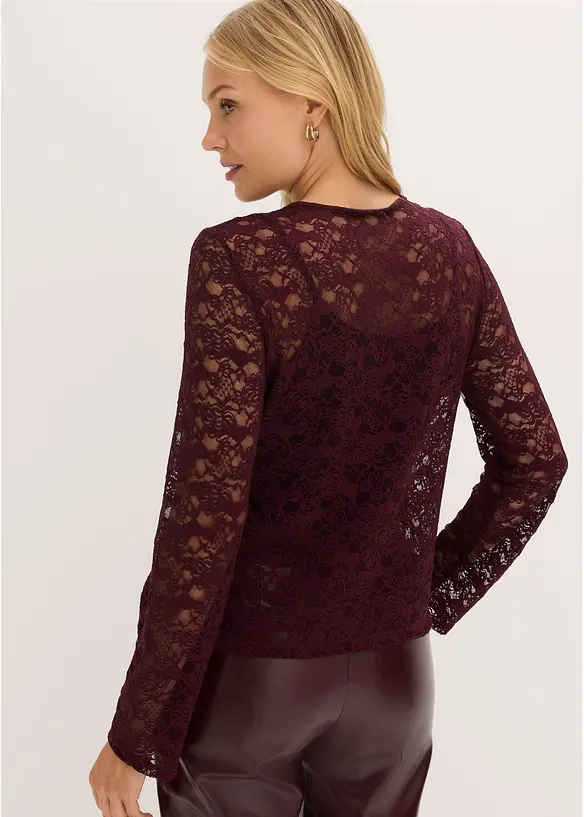Langarmshirt aus elastischer Spitze in rot von hinten (im Anschnitt) - bonprix