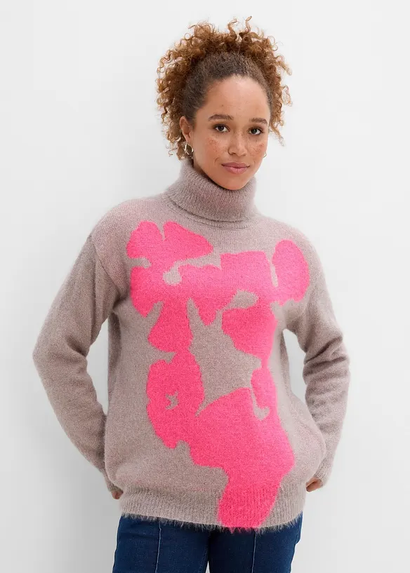 Weiter Rollkragenpullover in grau von vorne (im Anschnitt) - bonprix