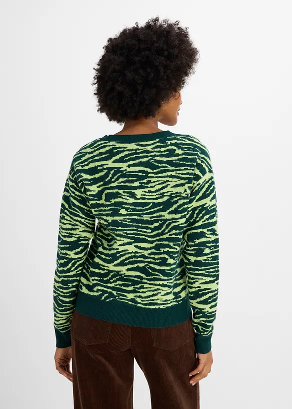 Jacquard Strickjacke in grün von hinten (im Anschnitt) - bonprix