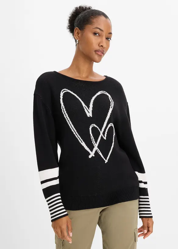 Jacquard-Pullover in schwarz von vorne (im Anschnitt) - bonprix