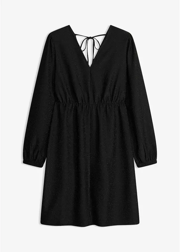 Kleid mit V-Ausschnitt und Bindeband im Rücken in schwarz von vorne - bonprix Kleid mit V-Ausschnitt und Bindeband im Rücken in schwarz von vorne - bonprix