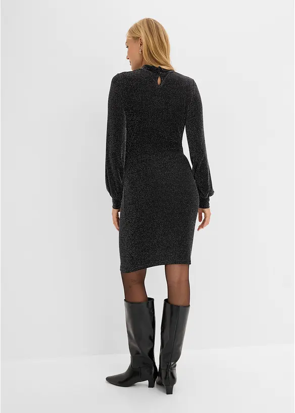 Jerseykleid mit seitlicher Raffung und Glitzer-Effekt in schwarz von hinten (Totalaufnahme) - bonprix