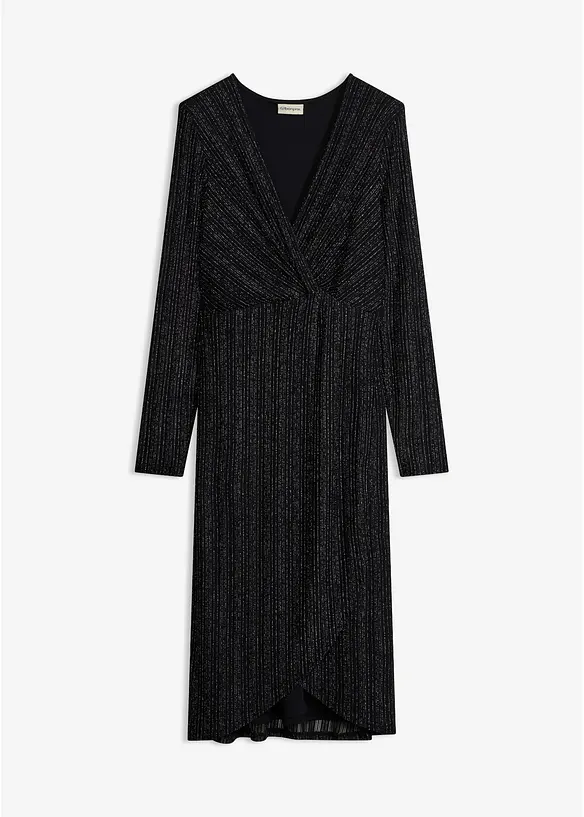 Jerseykleid in Wickeloptik mit Glitzer-Effekt in schwarz von vorne - bonprix