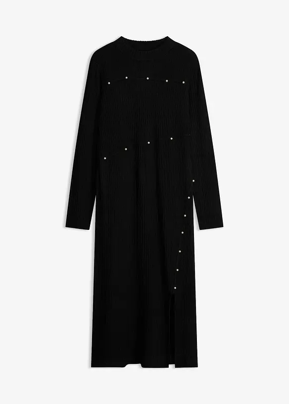 Strickkleid mit Perlen-Details in schwarz von vorne - bonprix