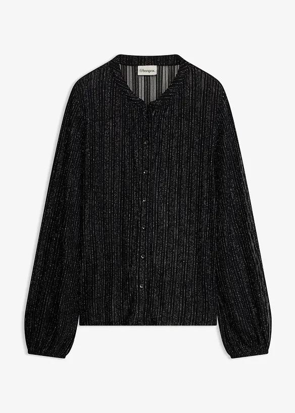 Bluse in schimmernder Plissee-Optik in schwarz von vorne - bonprix