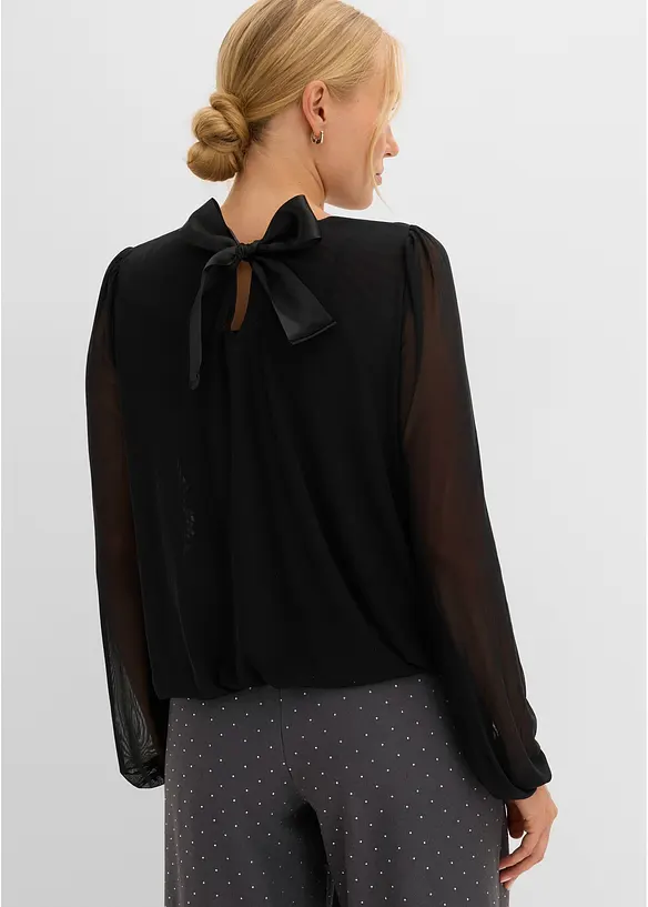 Langarmshirt aus softem Mesh in schwarz von hinten (im Anschnitt) - bonprix