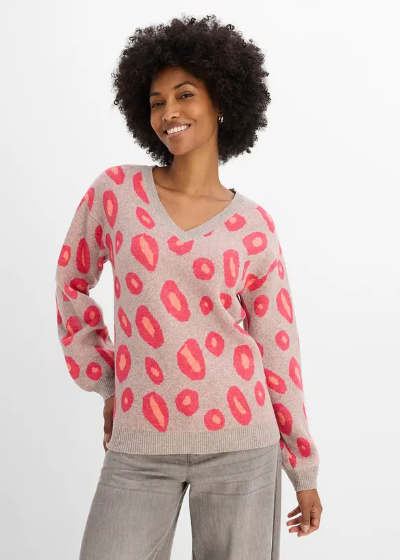 Weiter Pullover in grau von vorne (im Anschnitt) - bonprix