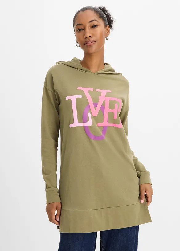 Long-Sweatshirt aus reiner Bio-Baumwolle in grün von vorne (im Anschnitt) - bonprix Long-Sweatshirt aus reiner Bio-Baumwolle in grün von vorne (im Anschnitt) - bonprix