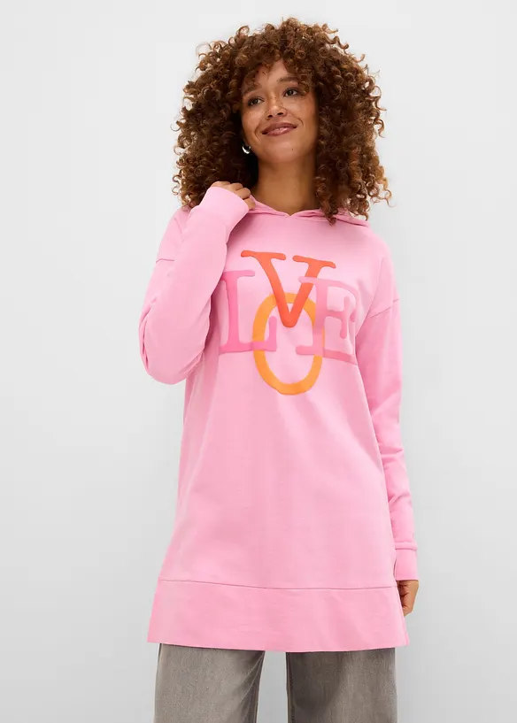 Long-Sweatshirt aus reiner Bio-Baumwolle in rosa von vorne (im Anschnitt) - bonprix Long-Sweatshirt aus reiner Bio-Baumwolle in rosa von vorne (im Anschnitt) - bonprix