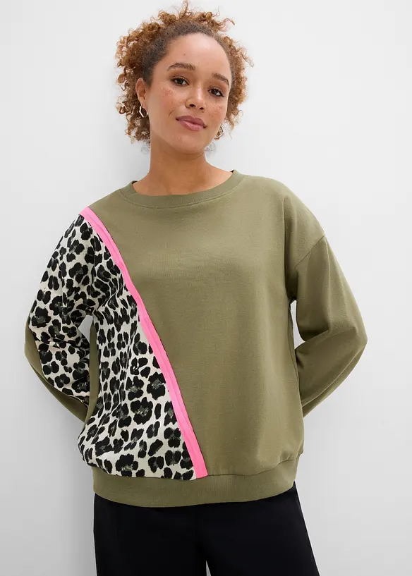 Sweatshirt aus weichem Baumwoll-Mix in grün von vorne (im Anschnitt) - bonprix Sweatshirt aus weichem Baumwoll-Mix in grün von vorne (im Anschnitt) - bonprix