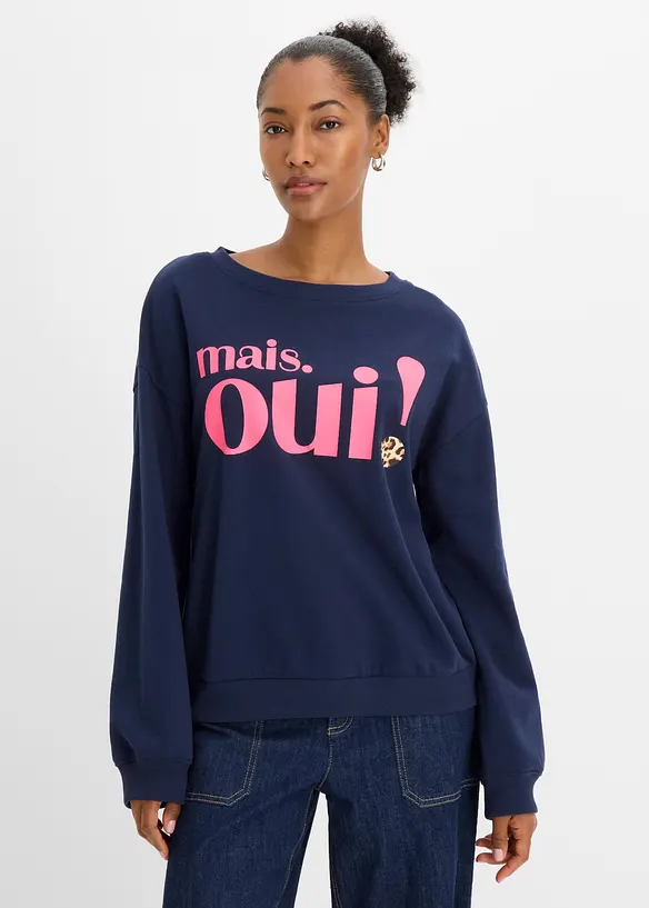 Sweatshirt aus weichem Baumwoll-Mix in blau von vorne (im Anschnitt) - bonprix Sweatshirt aus weichem Baumwoll-Mix in blau von vorne (im Anschnitt) - bonprix