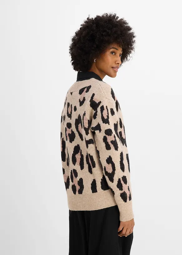 Pullover mit Jacquardmuster in beige von hinten (im Anschnitt) - bonprix