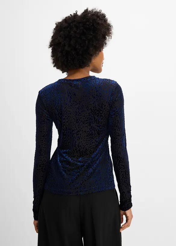 Langarmshirt aus Dévoré-Samt in blau von hinten (im Anschnitt) - bonprix