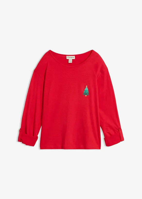 Langarmshirt aus reiner Bio-Baumwolle in rot von vorne - bonprix