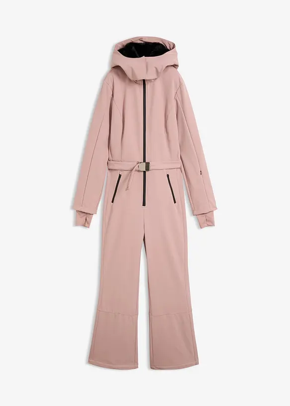 Wasserabweisender, warmgefütterter Softshell-Skianzug in rosa von vorne - bonprix