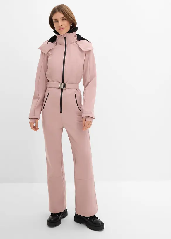 Wasserabweisender, warmgefütterter Softshell-Skianzug in rosa von vorne (Totalaufnahme) - bonprix