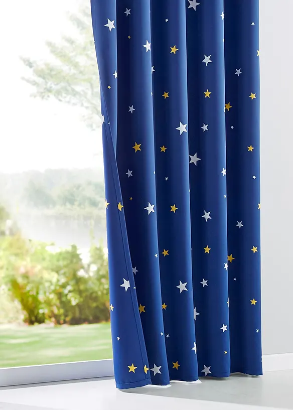 Thermo-Verdunkelungsvorhang beidseitig bedruckt, auch in extra breit (1er Pack) in blau (Detailaufnahme) - bonprix