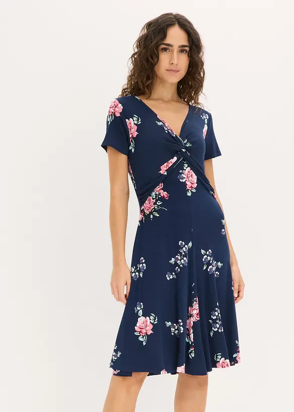Jerseykleid aus Viskose-Mix in blau von vorne (Totalaufnahme) - bonprix
