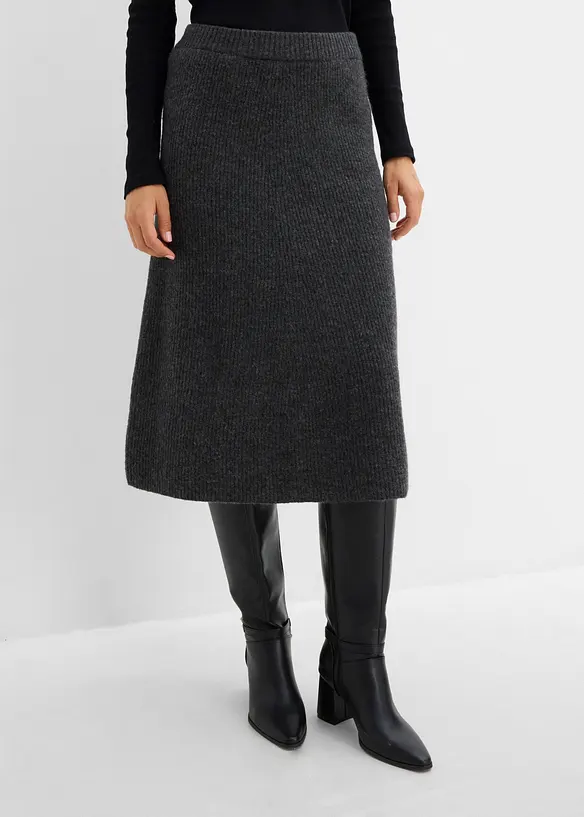 Midi-Strickrock mit Komfortbund in grau von vorne - bonprix Midi-Strickrock mit Komfortbund in grau von vorne - bonprix