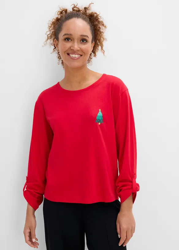 Langarmshirt aus reiner Bio-Baumwolle in rot von vorne (im Anschnitt) - bonprix