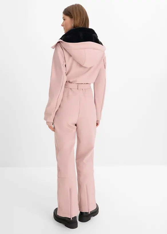 Wasserabweisender, warmgefütterter Softshell-Skianzug in rosa von hinten (Totalaufnahme) - bonprix