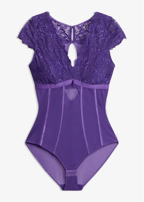 Body mit weicher Spitze in lila von vorne - bonprix